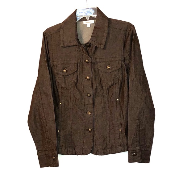 Dress Barn Jackets Coats Gray Brown Denim Jean Jacket Women Lg